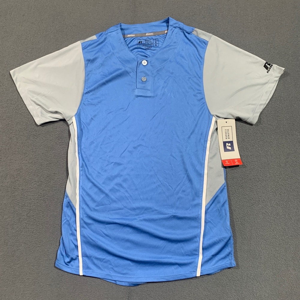 New Russell Athletic Youth Baseball Jersey Blue Grey Dri Power Size L